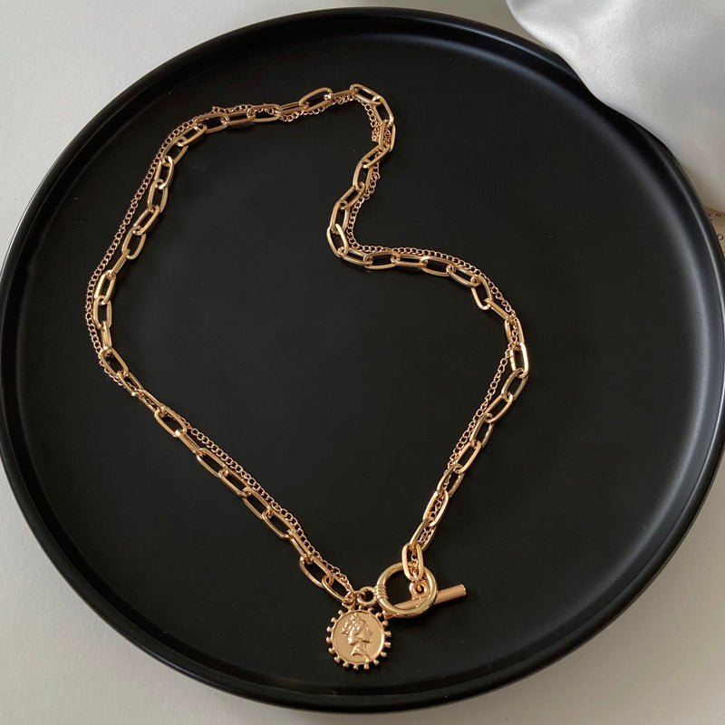 Vintage Multi-layer Coin Chain Choker Necklace For Women Gold Silver Color Fashion Portrait Chunky Chain Necklaces Jewelry