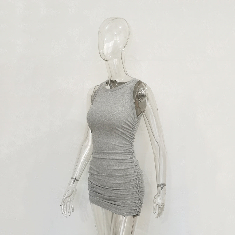 Women's Cotton Pleated Ribbed Dress