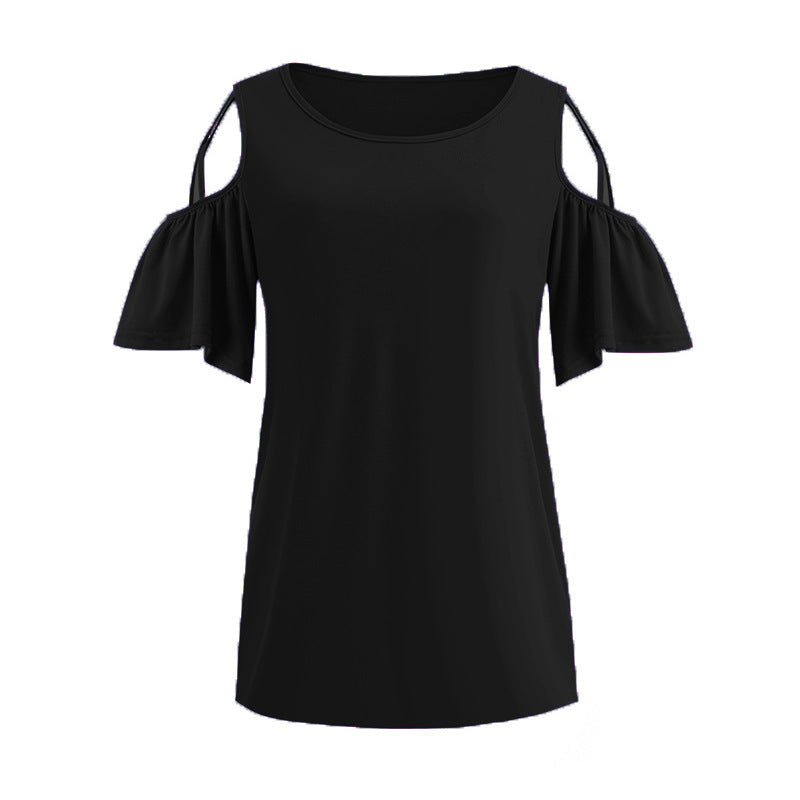 New Solid Color Off-the-shoulder Short-sleeved Top T-shirt