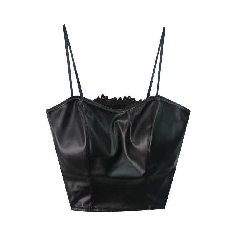 Retro Leather Vest Women Wear Short Stretch