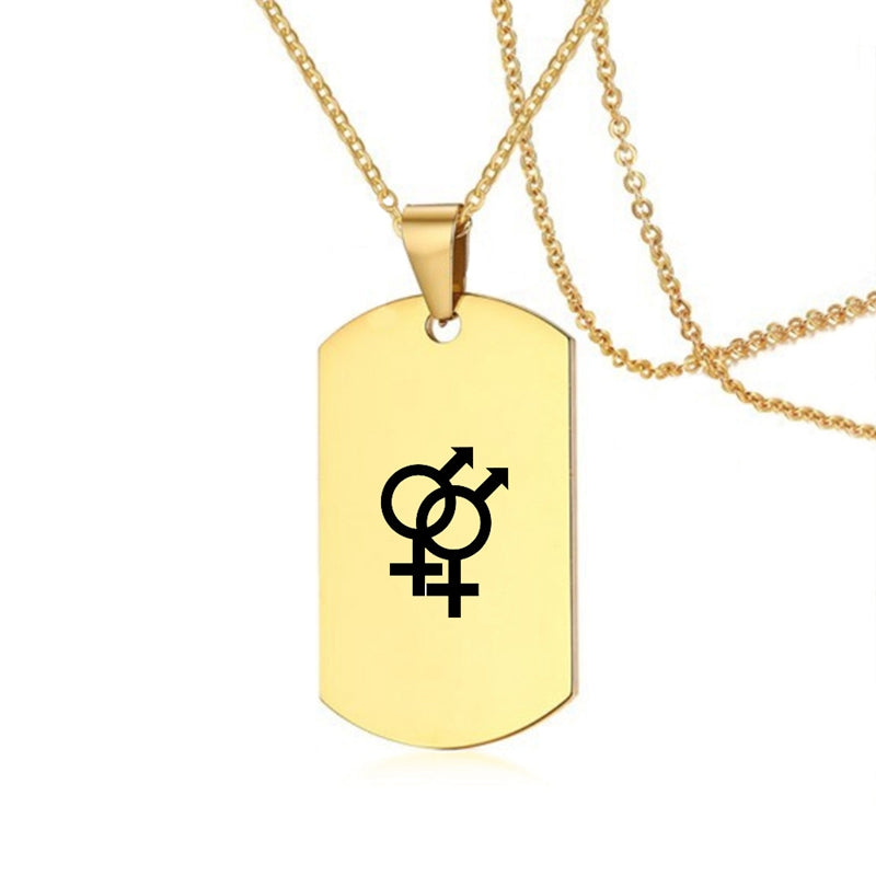 Stainless Steel LGBT ID Necklace Jewelry Engrave Gay Lesbian Transgender Symbol Dog Tags Necklaces For Men Women