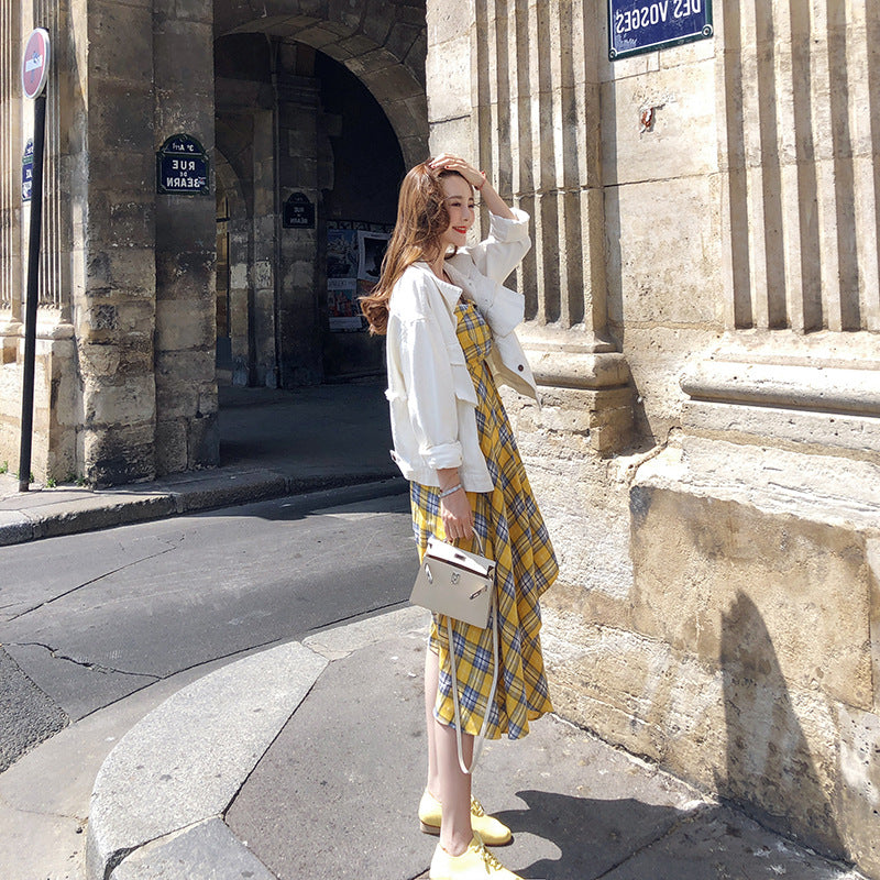 Women's Mini Plaid Sling Strapless Waist Slim Skirt