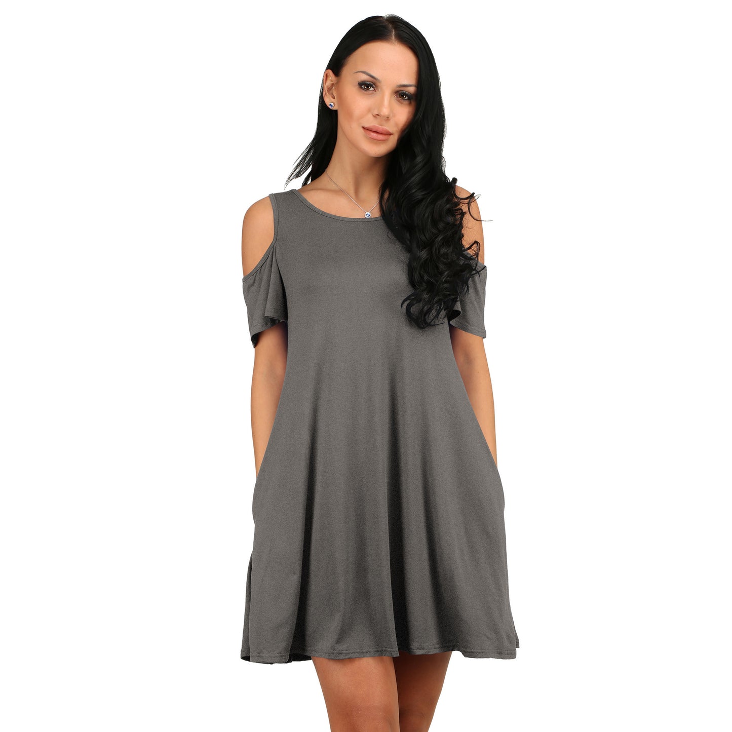 Loose strapless short sleeve pocket dress