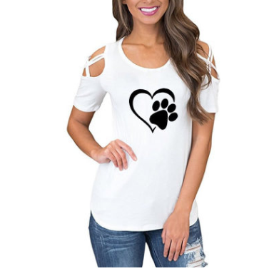 Round neck heart print short sleeve