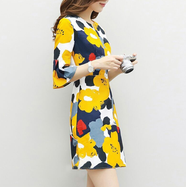 Wild temperament slim print dress