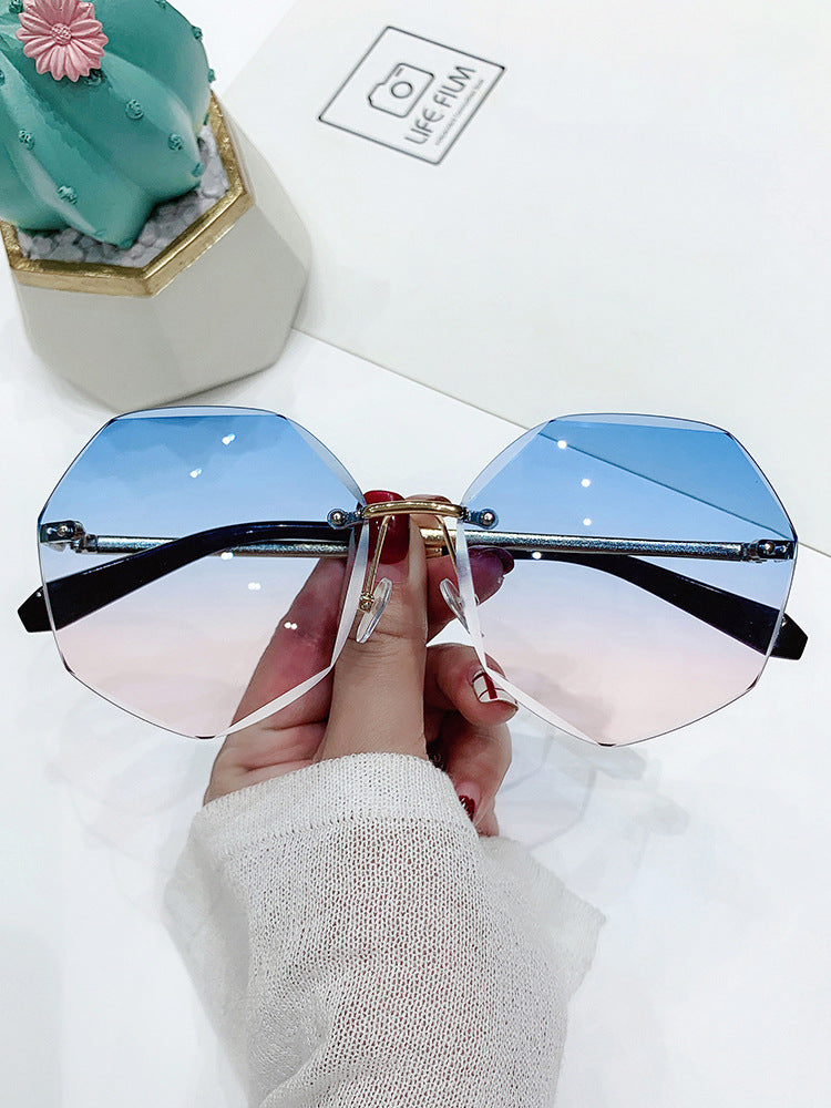 New Metal Frameless Sunglasses European and American Trend Glasses Trimming Sunglasses