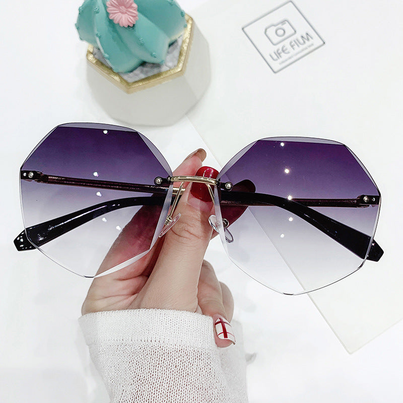 New Metal Frameless Sunglasses European and American Trend Glasses Trimming Sunglasses