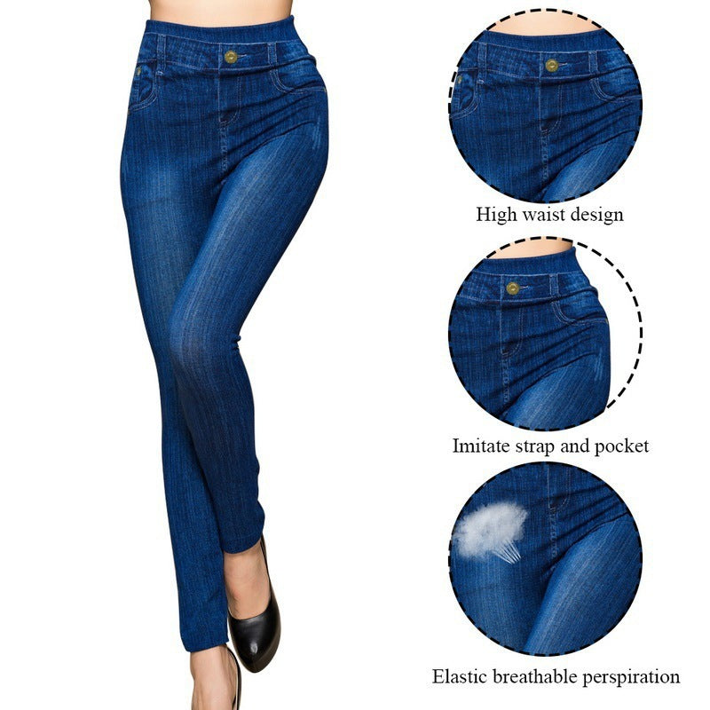 Spring, Autumn And Summer Women's Pure Blue Skinny Skinny Denim Leggings Cotton Printed Outer Wear Factory Outlet