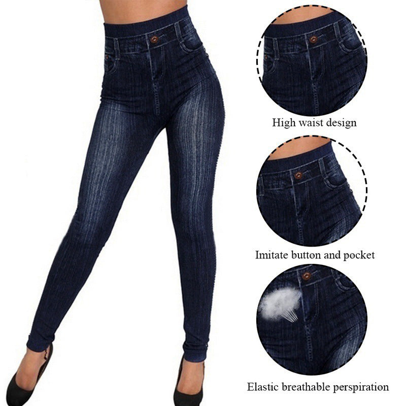 Spring, Autumn And Summer Women's Pure Blue Skinny Skinny Denim Leggings Cotton Printed Outer Wear Factory Outlet