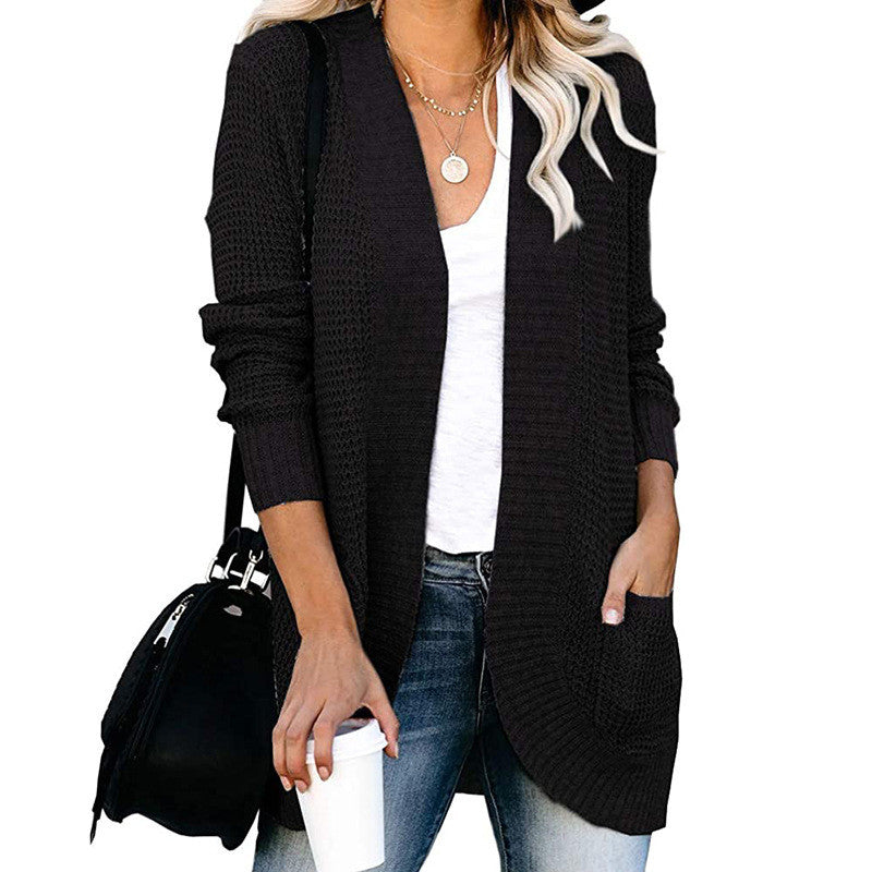 European And American Curved Placket Big Pocket Sweater Cardigan
