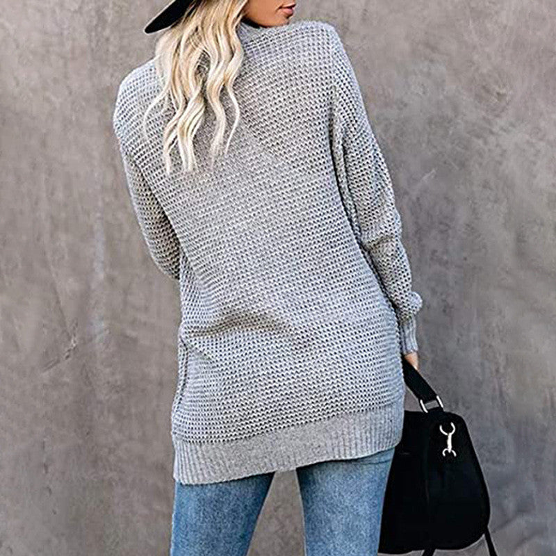 European And American Curved Placket Big Pocket Sweater Cardigan