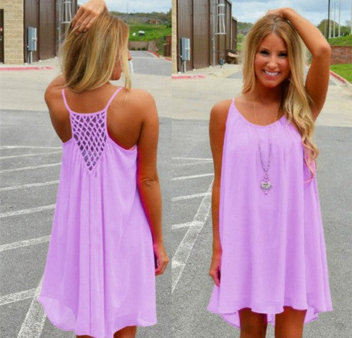 Bursting dress, women's dress, sling skirt, grid stitching, Chiffon Dress