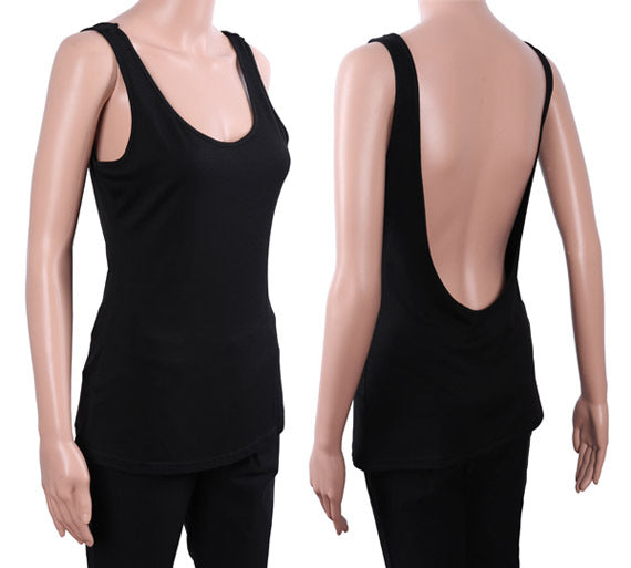 Sexy Backless Slim Stretch Cotton Women's Vest With Deep V Back