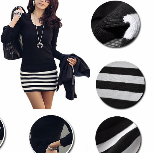 Striped Stitching Casual Slim Dress