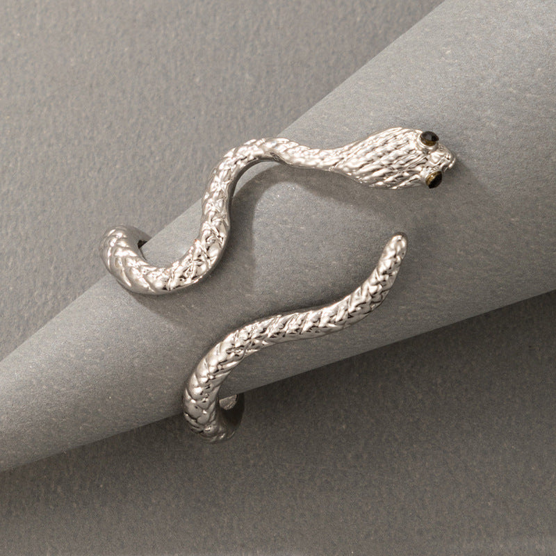 Long Trend Snake Pattern Metal Animal Retro Exaggerated Snake-shaped Ring For Men And Women