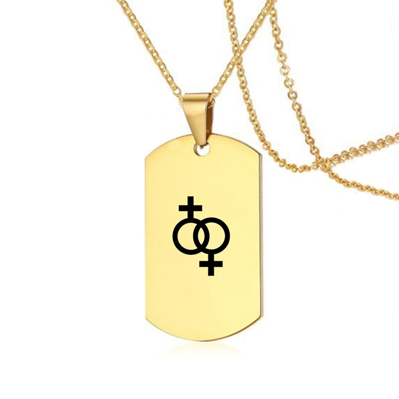 Stainless Steel LGBT ID Necklace Jewelry Engrave Gay Lesbian Transgender Symbol Dog Tags Necklaces For Men Women