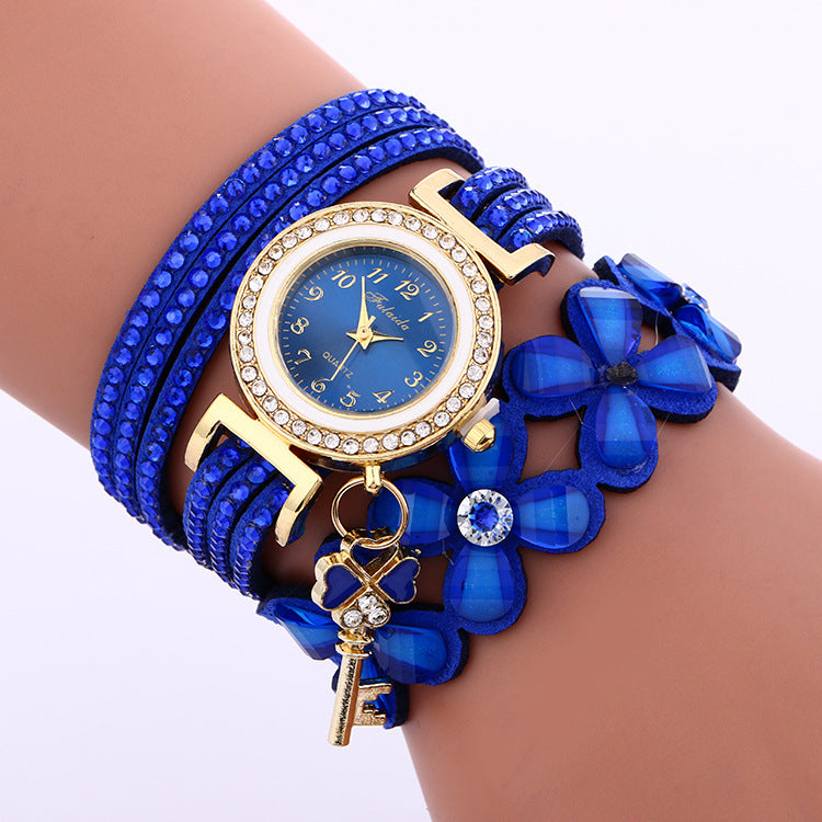 winding watch alloy diamond four flowers velvet bracelet watch