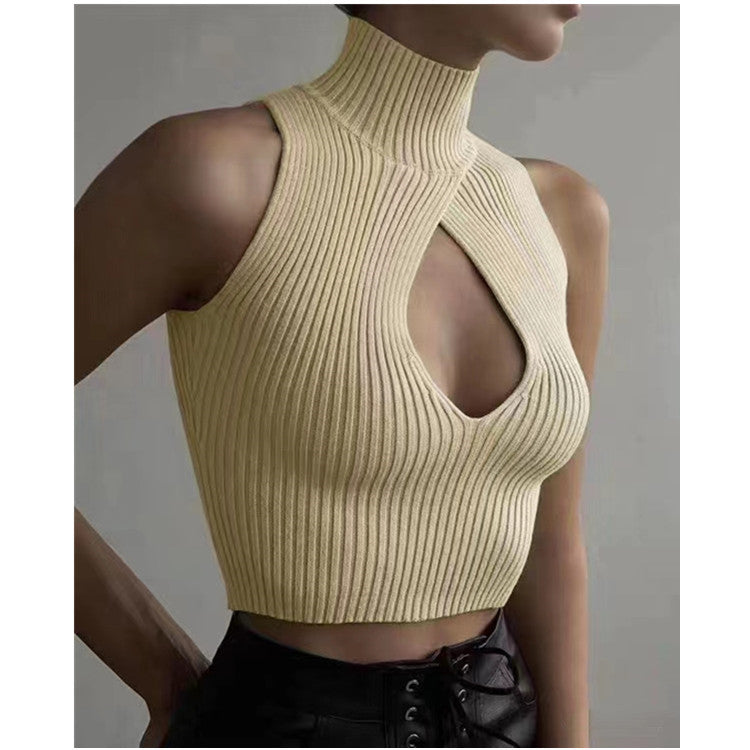 Short Vest High Collar Exposed Navel Niche Pure Sweater Top