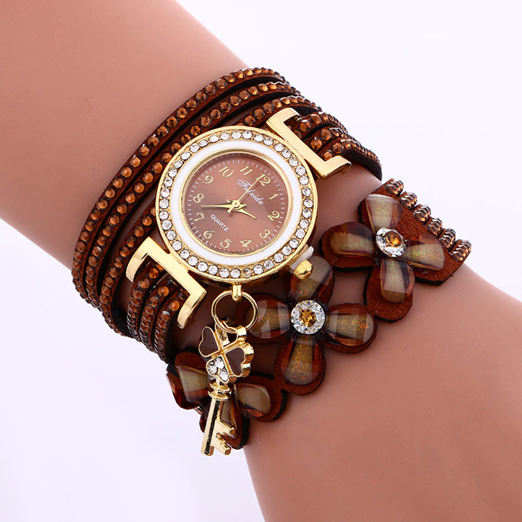 winding watch alloy diamond four flowers velvet bracelet watch