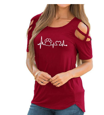 Round neck heart print short sleeve