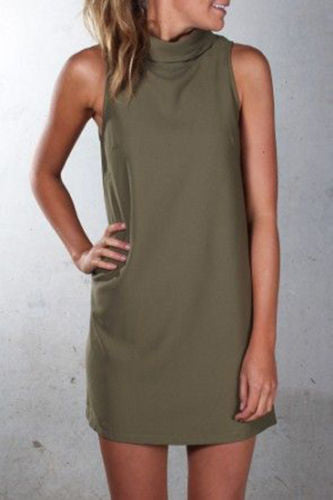 Casual high neck sleeveless dress solid color dress