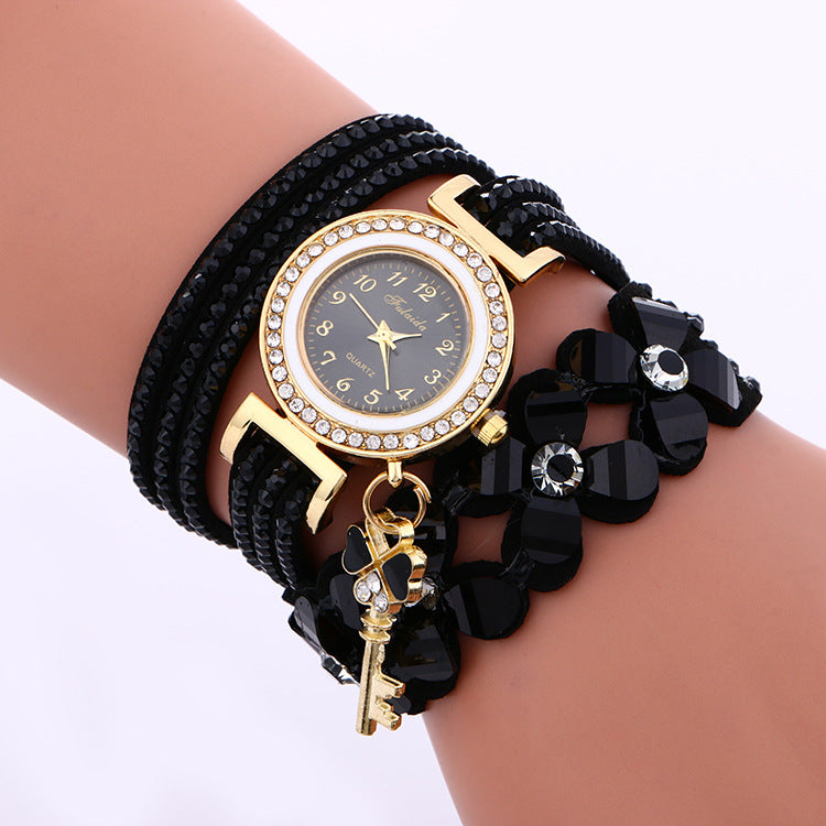 winding watch alloy diamond four flowers velvet bracelet watch