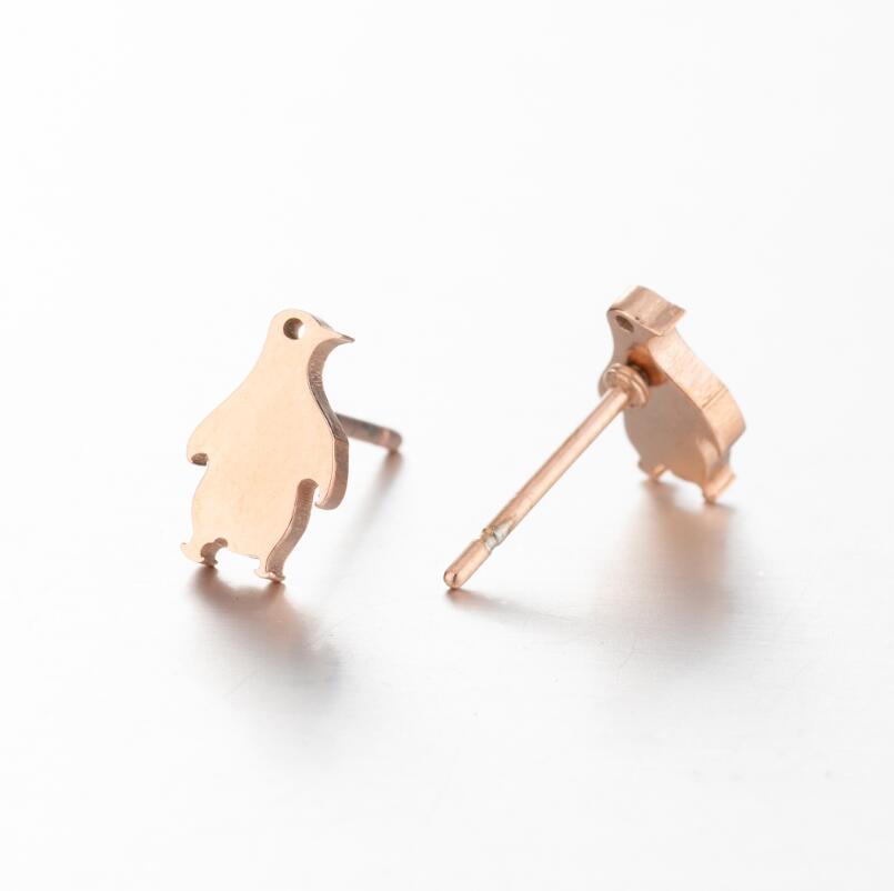 Cute Stainless Steel Penguin Stud Earrings Ladies Simple