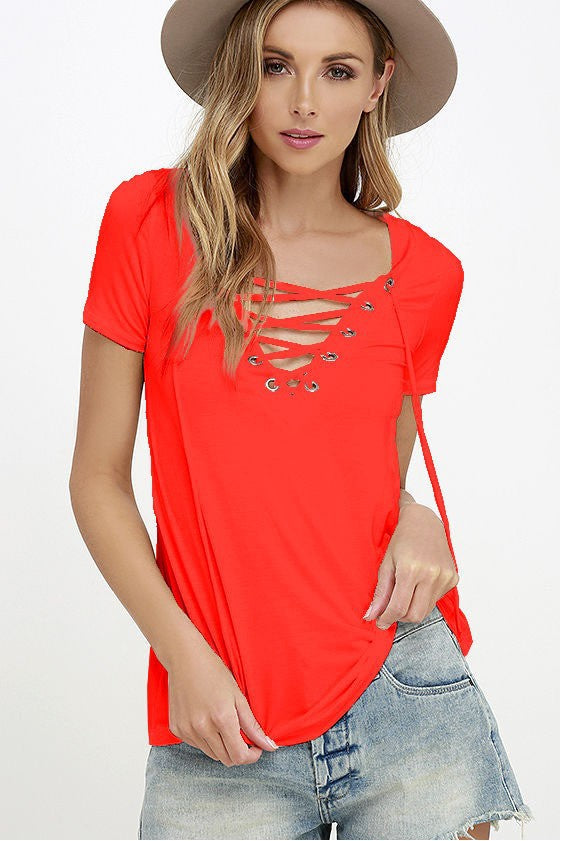 Women's Fashion Casual Solid Color Short-sleeved Tops