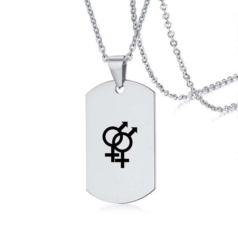 Stainless Steel LGBT ID Necklace Jewelry Engrave Gay Lesbian Transgender Symbol Dog Tags Necklaces For Men Women