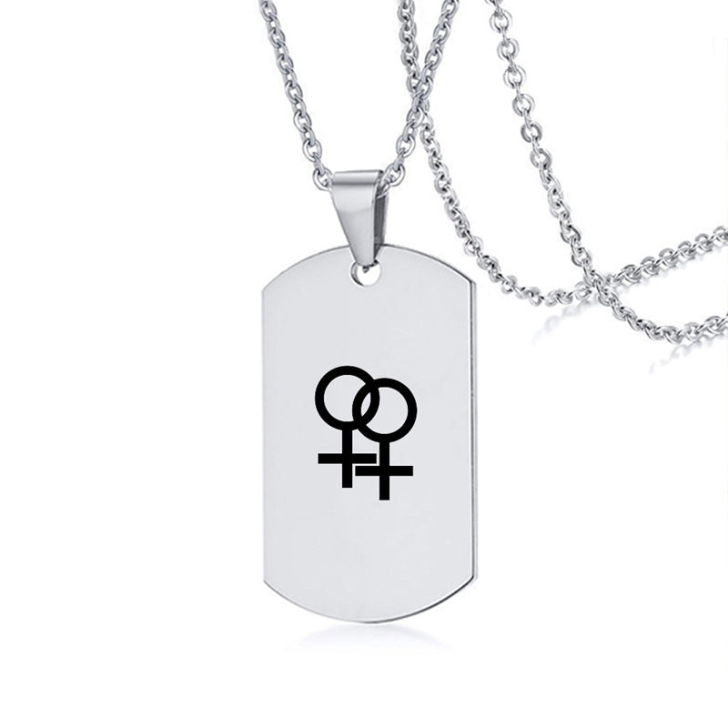 Stainless Steel LGBT ID Necklace Jewelry Engrave Gay Lesbian Transgender Symbol Dog Tags Necklaces For Men Women