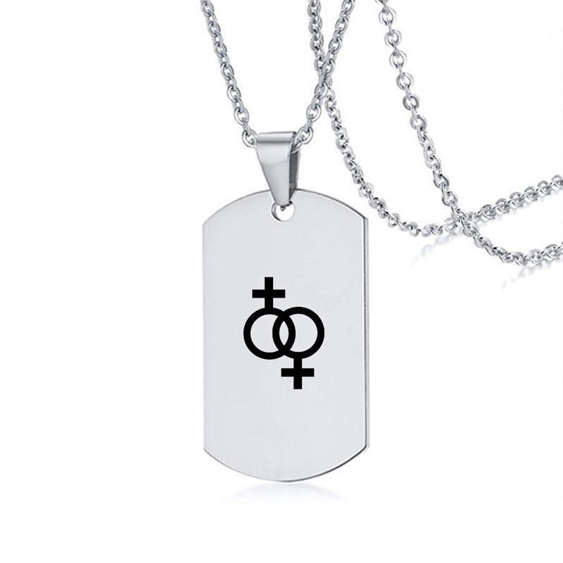 Stainless Steel LGBT ID Necklace Jewelry Engrave Gay Lesbian Transgender Symbol Dog Tags Necklaces For Men Women