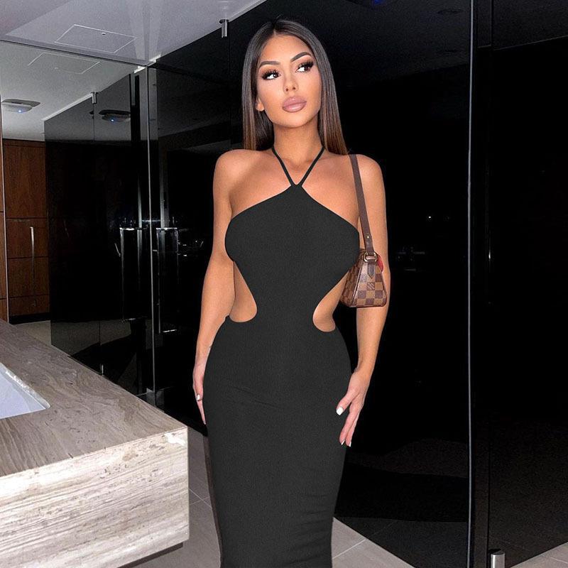 Women's Temperament Straps Hanging Neck Package Hip Slimming Dress