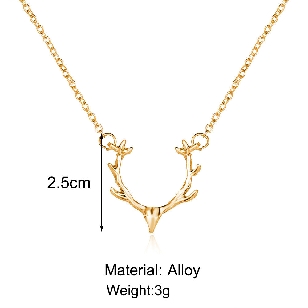 Creative Retro Golden Animal Elk Pendant Necklace Female