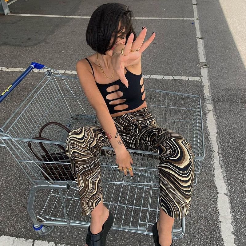 Front Side Big Loophole Personality Tight Suspender Top Women