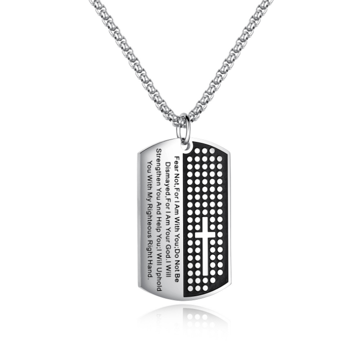 Dog Tag Cross Necklaces & Pendant Gold Color Stainless Steel Chain Bible Verse Christian Jewelry Christmas Gift For Men