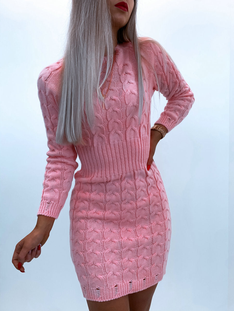 Sexy round neck temperament waist bag hip sweater dress