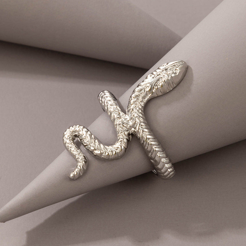 Long Trend Snake Pattern Metal Animal Retro Exaggerated Snake-shaped Ring For Men And Women