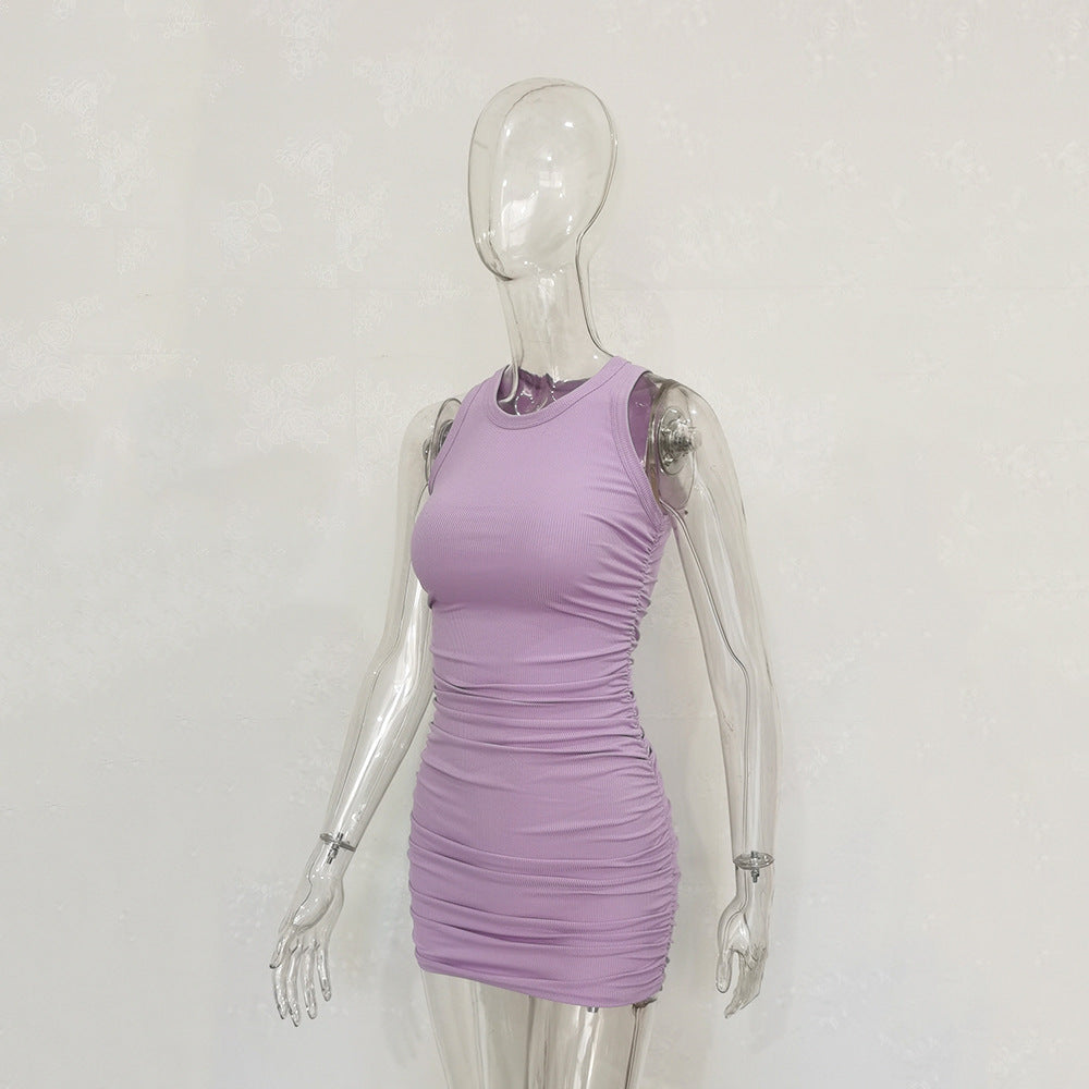 Women's Cotton Pleated Ribbed Dress