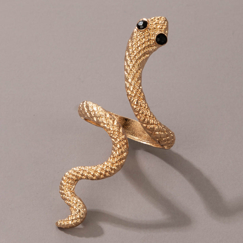Long Trend Snake Pattern Metal Animal Retro Exaggerated Snake-shaped Ring For Men And Women