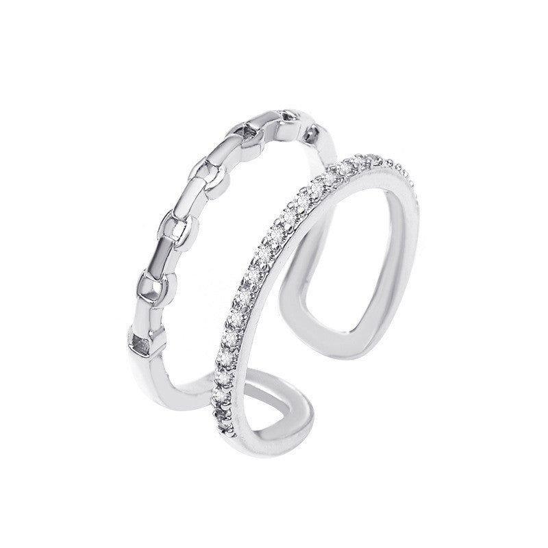 Double Row Zircon Geometric Hollow Ring