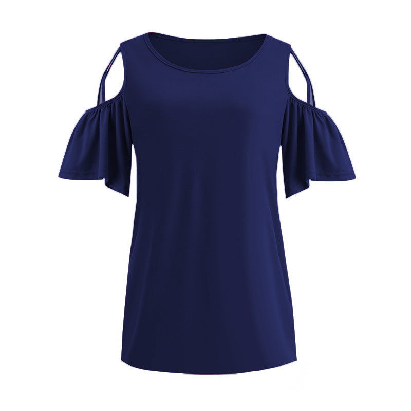 New Solid Color Off-the-shoulder Short-sleeved Top T-shirt