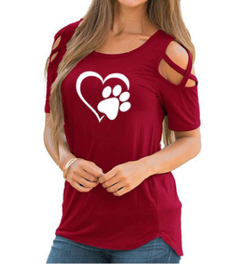 Round neck heart print short sleeve