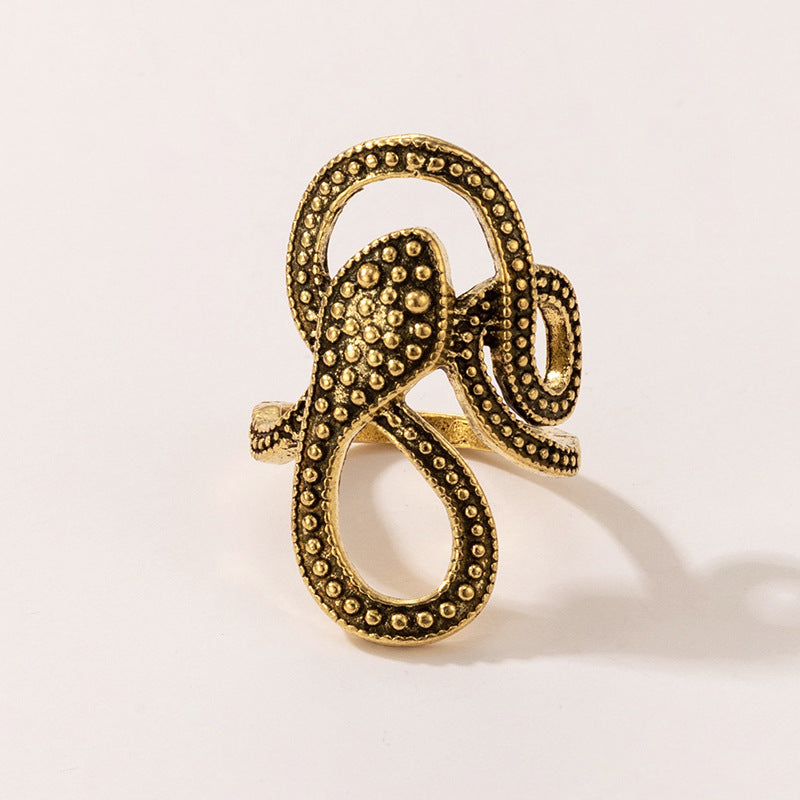 Long Trend Snake Pattern Metal Animal Retro Exaggerated Snake-shaped Ring For Men And Women