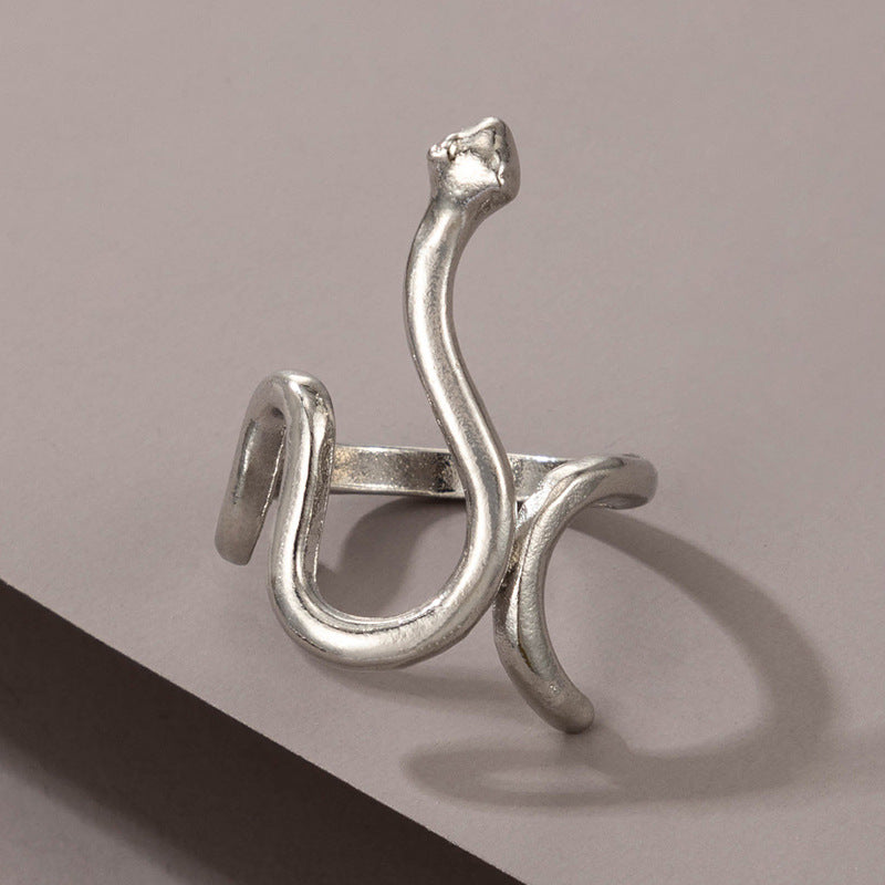 Long Trend Snake Pattern Metal Animal Retro Exaggerated Snake-shaped Ring For Men And Women