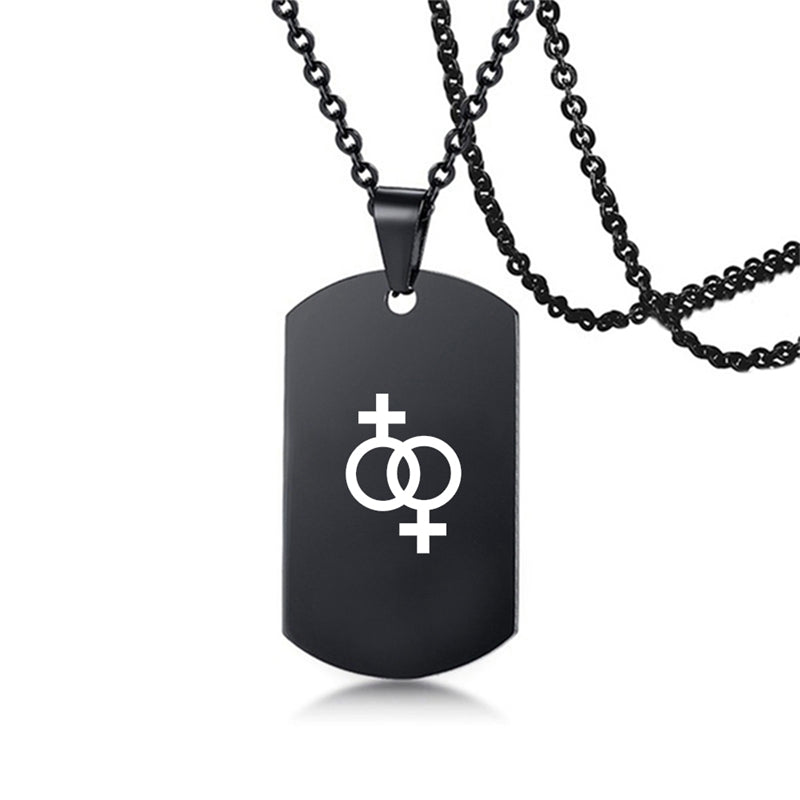 Stainless Steel LGBT ID Necklace Jewelry Engrave Gay Lesbian Transgender Symbol Dog Tags Necklaces For Men Women
