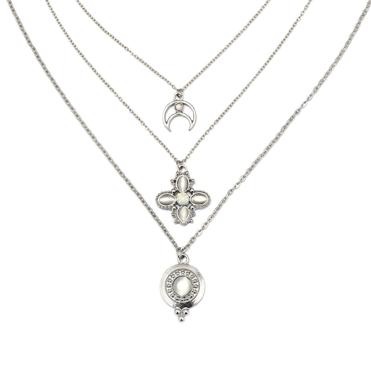 All-match Necklace With Diamond-studded Opal Multi-layer