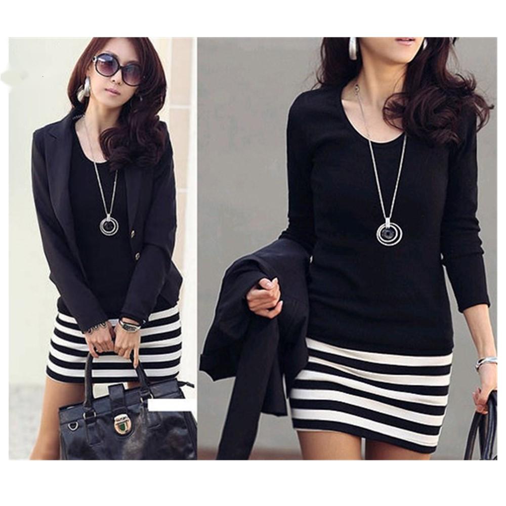 Striped Stitching Casual Slim Dress