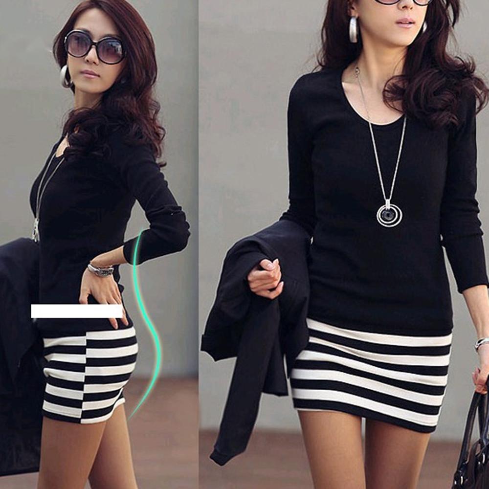 Striped Stitching Casual Slim Dress