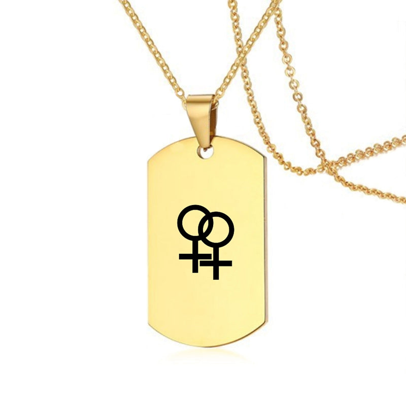 Stainless Steel LGBT ID Necklace Jewelry Engrave Gay Lesbian Transgender Symbol Dog Tags Necklaces For Men Women