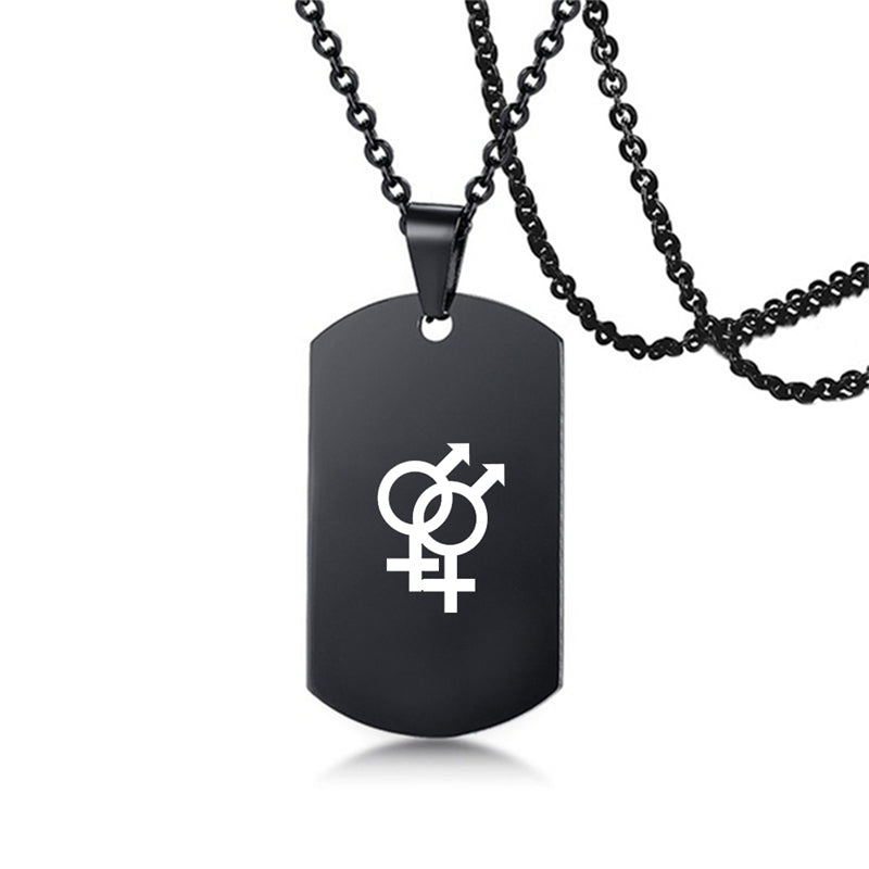 Stainless Steel LGBT ID Necklace Jewelry Engrave Gay Lesbian Transgender Symbol Dog Tags Necklaces For Men Women